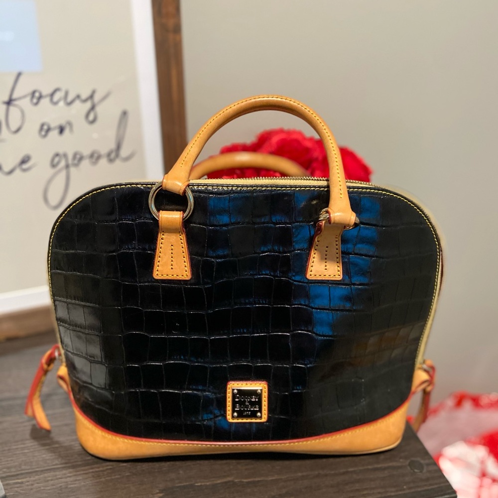 Dooney & Bourke Women's Black/Tan Croco Satchel
